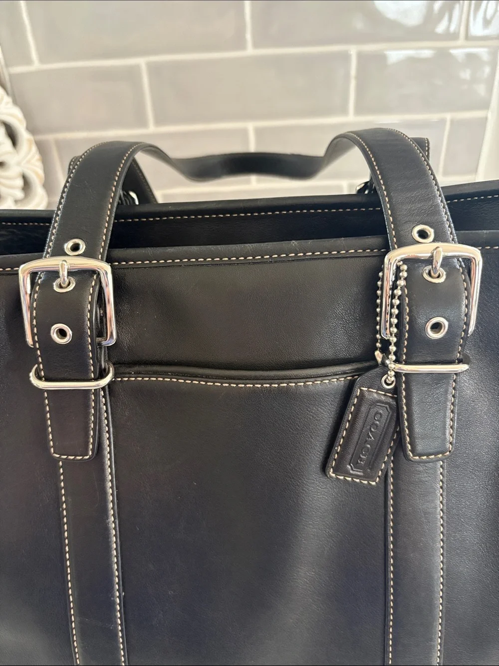 Coach Y2K Hampton black leather carryall Tote 6491 ~EXCELLENT